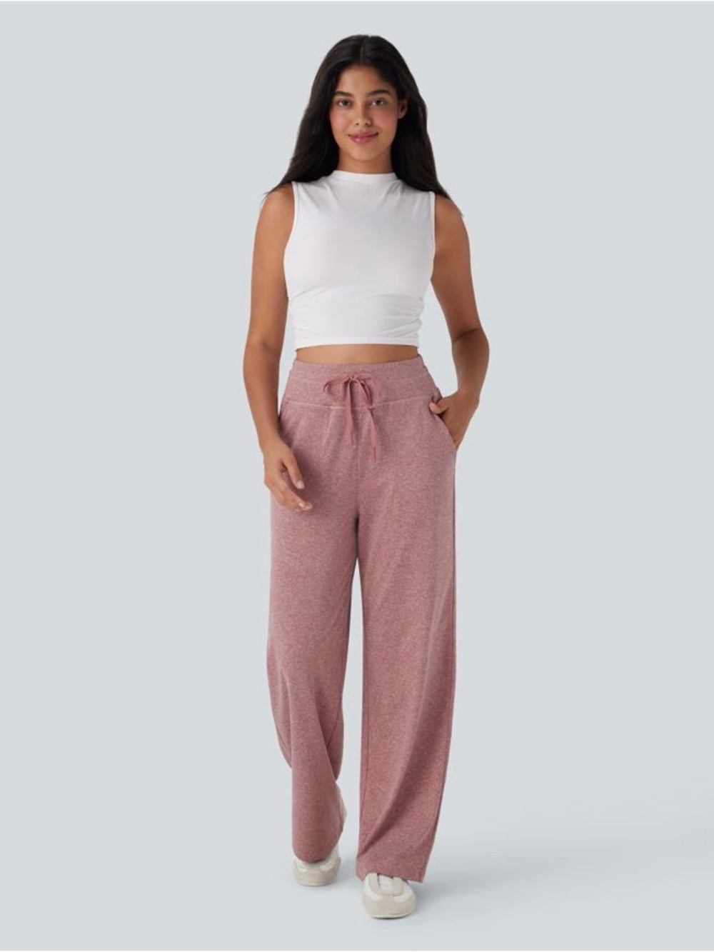 Halara High Waisted Drawstring Wide Leg Pants with Pockets in Red size M NWOT